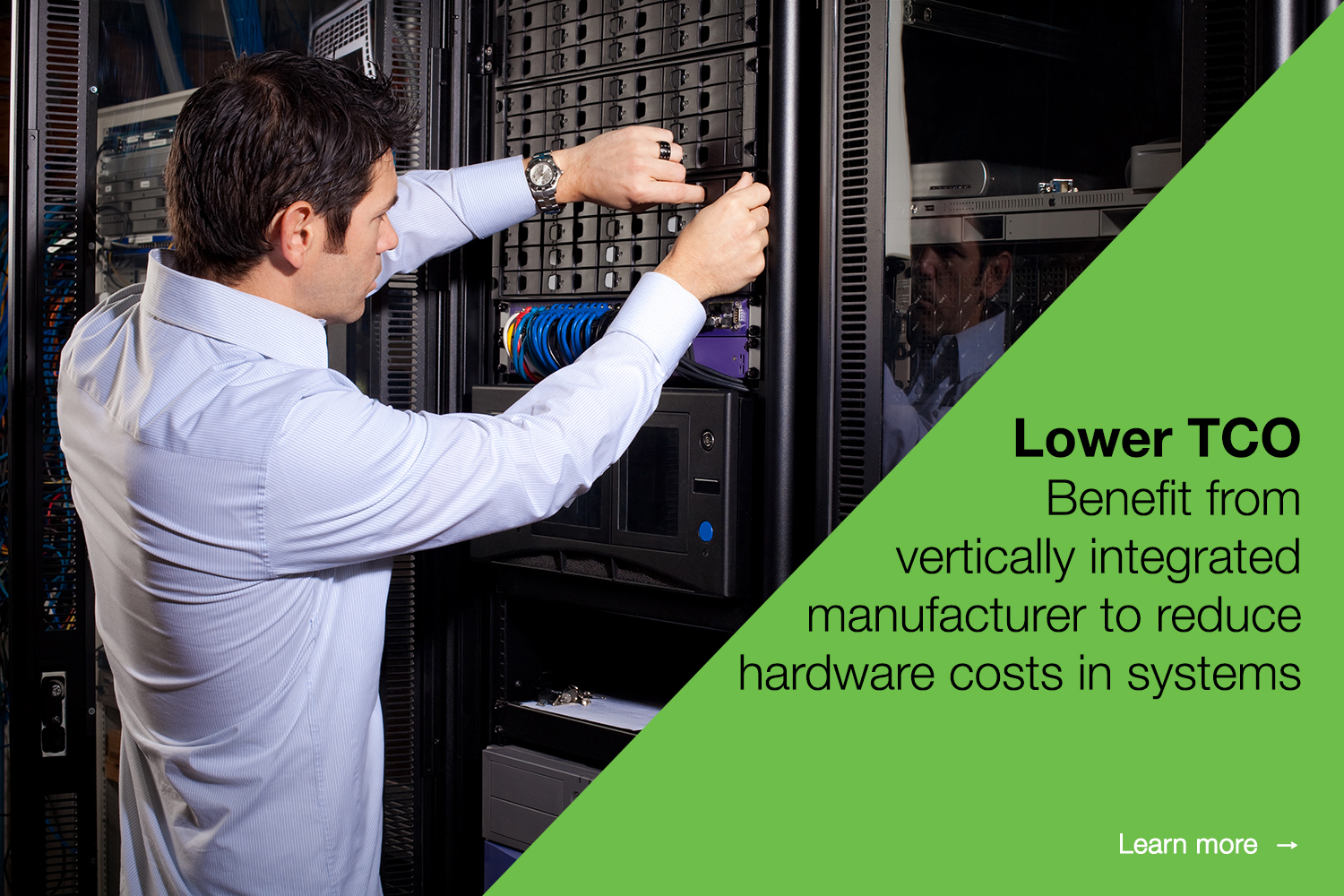 Image of a Data Center Interior With a Row of Servers in Racks.